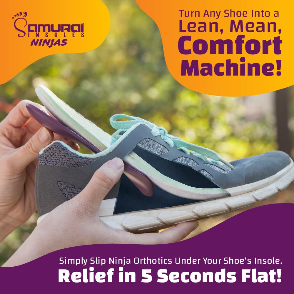 Samurai Insoles Ninjas Plantar Fasciitis Relief Arch Support Shoe Insoles - Podiatrist Designed, Orthotic Lab Made in The USA