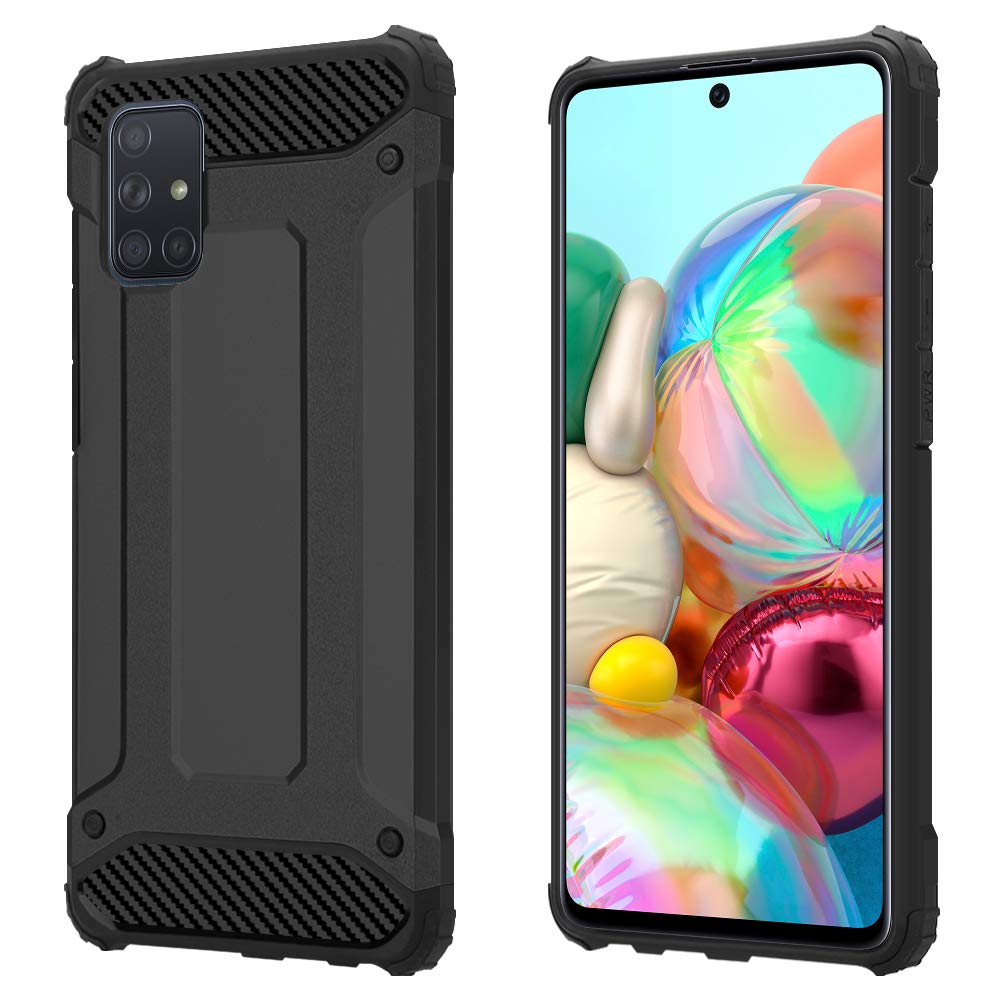 iCatchy Compatible with Samsung Galaxy A51 Armor Case, Heavy Duty Rugged Tough Dual Layer Armor Hybrid ShockProof Cover for Samsung Galaxy A51 (Black)