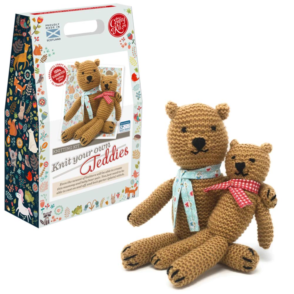 The Crafty Kit Company Mummy & Baby Bear DIY Knitting Craft Kit for Beginners – Made in The UK