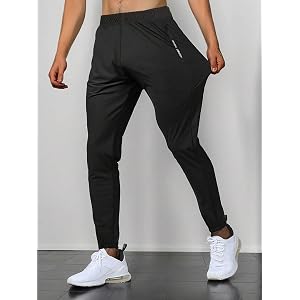 Teen Boys Quick‑Dry Athletic Jogger Pants, Elastic Waist Stretch Tapered Training Trousers with Zipper Pockets