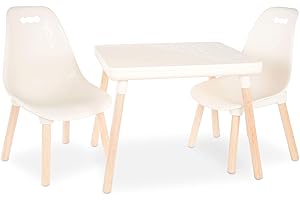 B. toys – Table and Chair Set – Furniture for Toddlers – 1 Craft Table & 2 Chairs – Natural Wooden Legs – Ivory – 3+ Years