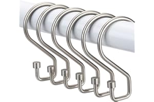 Goowin Shower Curtain Hooks, 12 Pcs S Shape Shower Curtain Rings, Rustproof Shower Curtain Rings, Multi-Functional Shower Hoo