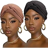 AQOKKA Knotted Headwraps for Women Stretch African Ribbed Turban Head Scarf for Black Women Hair Cancer Chemo Headwear Cap