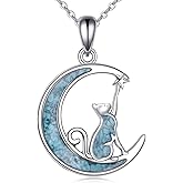 HKPATOP Turquoise Animal Necklace 925 Sterling Silver Cat/Fox/Owl Moon Pendant Jewelry Gift for Women