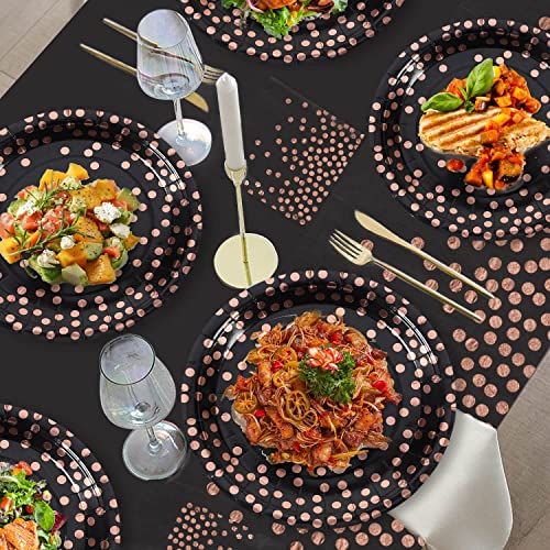 CENLBJ Black and Rose Gold Paper Plates and Napkins 50 Pack25 * 7