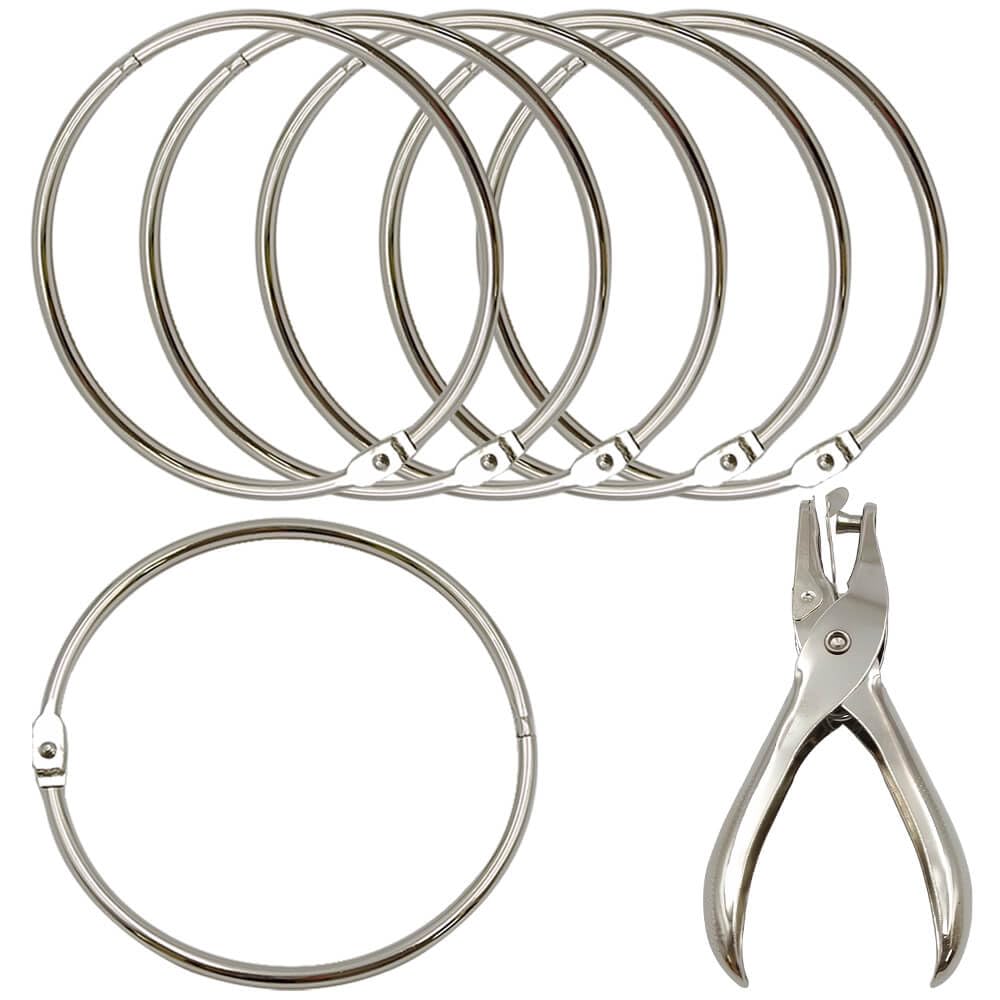 Photo 1 of 4 Inch Extra Large Binder Rings - 6 Pack Book Rings with Hole Punch, Reusable Organizer for Index Cards, File Folders, Keys, DIY Crafts, Home Office School Supplies (6)