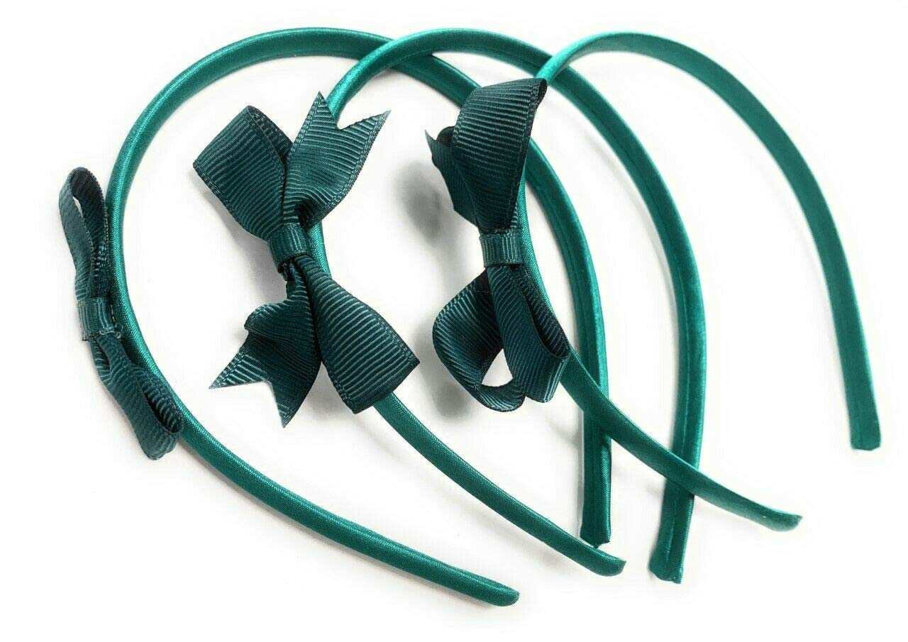 Caprilite 3 x School Hair Bows on Headbands Alice Bands Uniform Colours Bow Headband Set (Green)