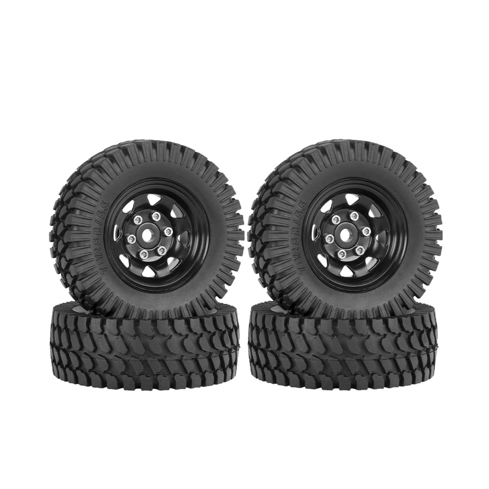 KEEDA 1.55 inch RC Tyres and Beadlock Alloy Wheels Rims for 1:10 RC Crawler Car Tamiya CC01 CC02 LC70 MST JIMNY Axial AX90069 D90 TF2 (B Black)