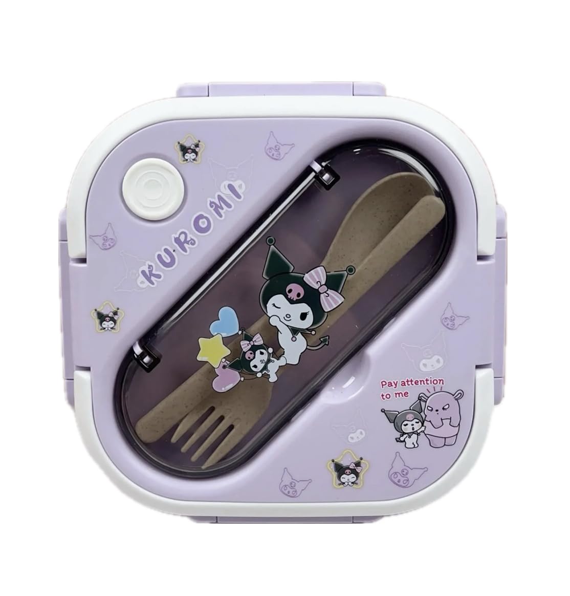 Photo 1 of hombäde Bento Lunch Box Container Set with 3 Compartments Portable Personal Sealed Plastic Utensils Food Container Cute Kawaii Anime Kitty Bunny Dog (Purpleromi)