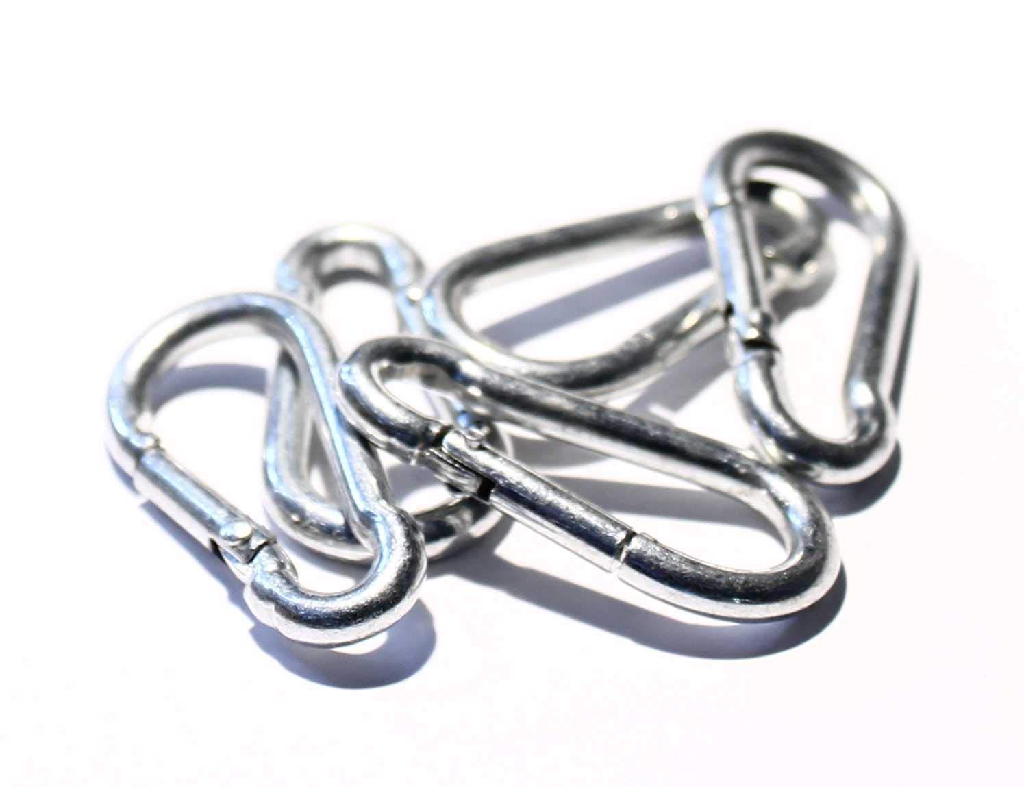 Pack of 10 Carabiner Hooks 8 x 80 mm - Galvanised Stainless Steel | Snap Hook | Quick Release | DIN 5299