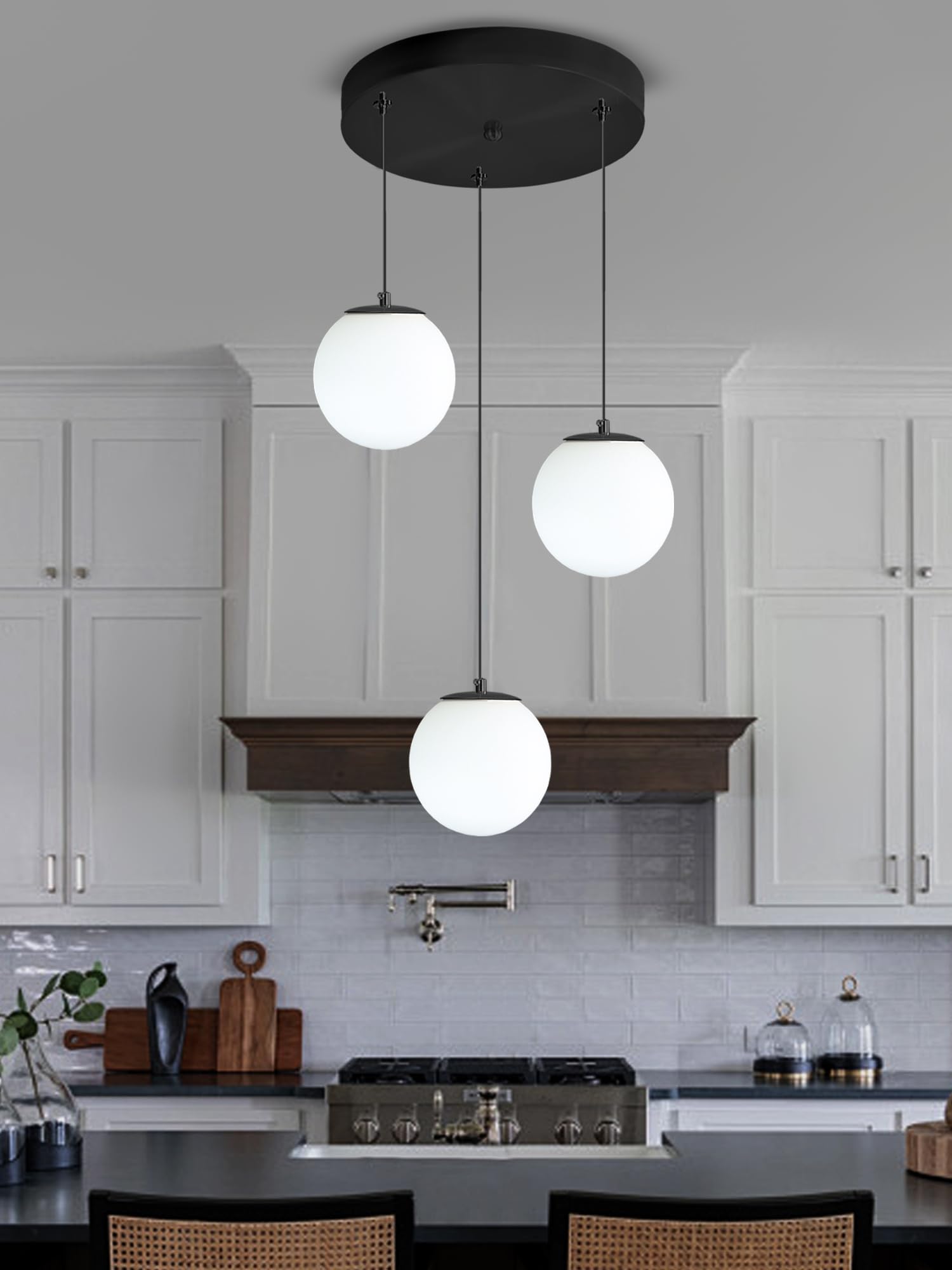 ykolupty 3-Light Black Chandelier with White Globe