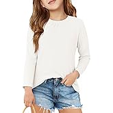 Haloumoning Girls Long Sleeve Tees Kids Casual Crewneck Pleated T Shirts Cute Fall Tops 5-14 Years White