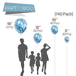 PartyWoo Metallic Light Blue Balloons, 140 pcs