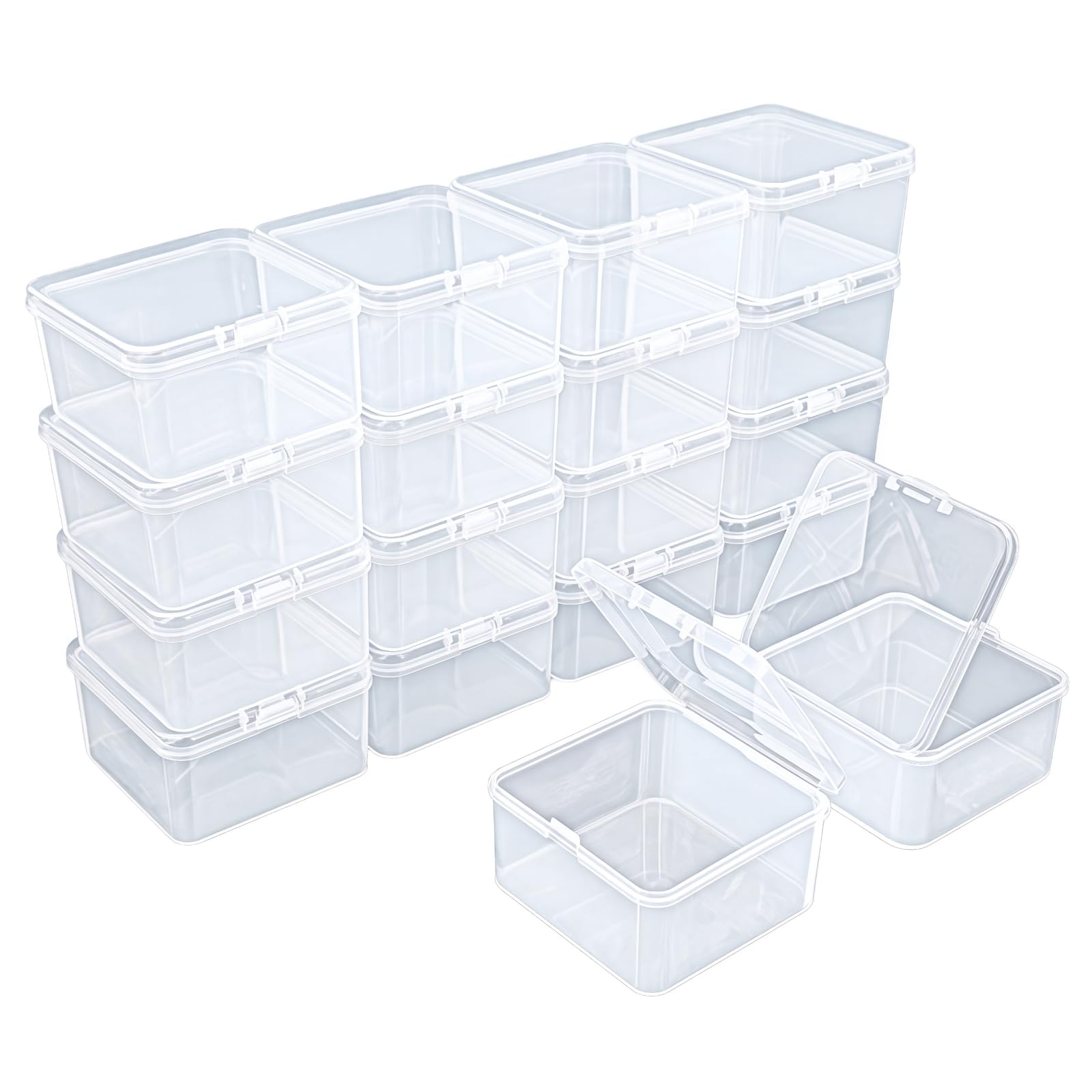 Goodma 18 Pieces Square Empty Mini Clear Plastic Organizer Storage Box Containers with Hinged Lids for Small Items and Other Craft Projects (65 x 65 x 35 mm) — image 1