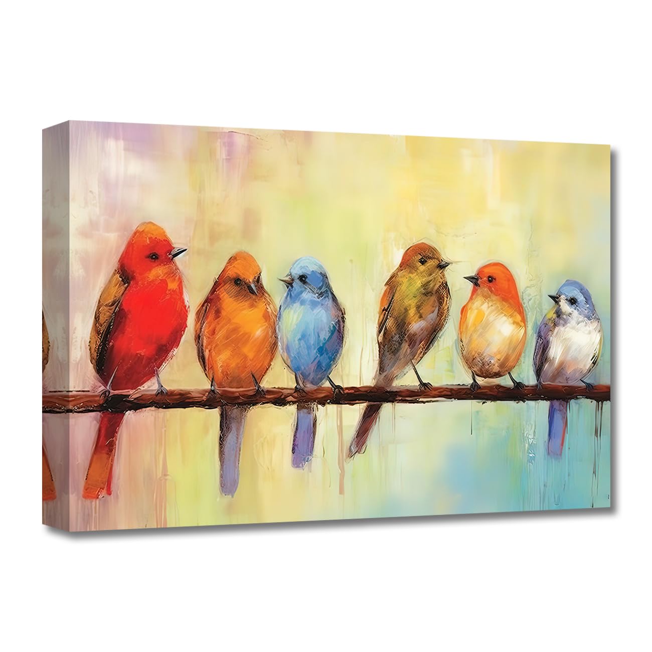 LZIMU Bird Painting Wall Art Large Colorful Hummingbirds and Flower Branch Canvas Print Abstract Watercolor Birds Pictures Framed (Bird, 40.00 x 60.00 cms)