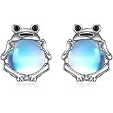 Axolotl/Cat/Owl/Elephant/Fox/Cow/Monkey/Frog Earrings for Women Sterling Silver Moonstone Cat's Eye Stone Aquamarine Turquoise Pearls Stud Earrings Jewelry Gifts for Women