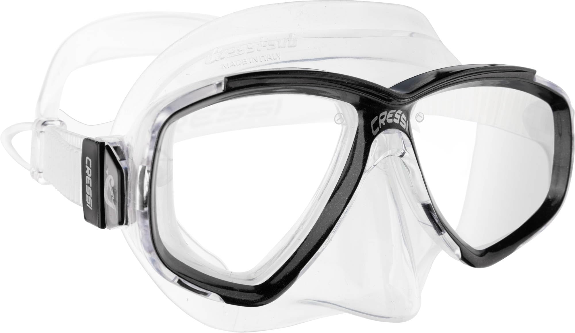 Cressi Perla Separate Glass Mask & Snorkel Set - Dry-Top Snorkel - Low-Volume Fit for Scuba - Quick Buckles for Diving Mask - Transparent/Black - One Size