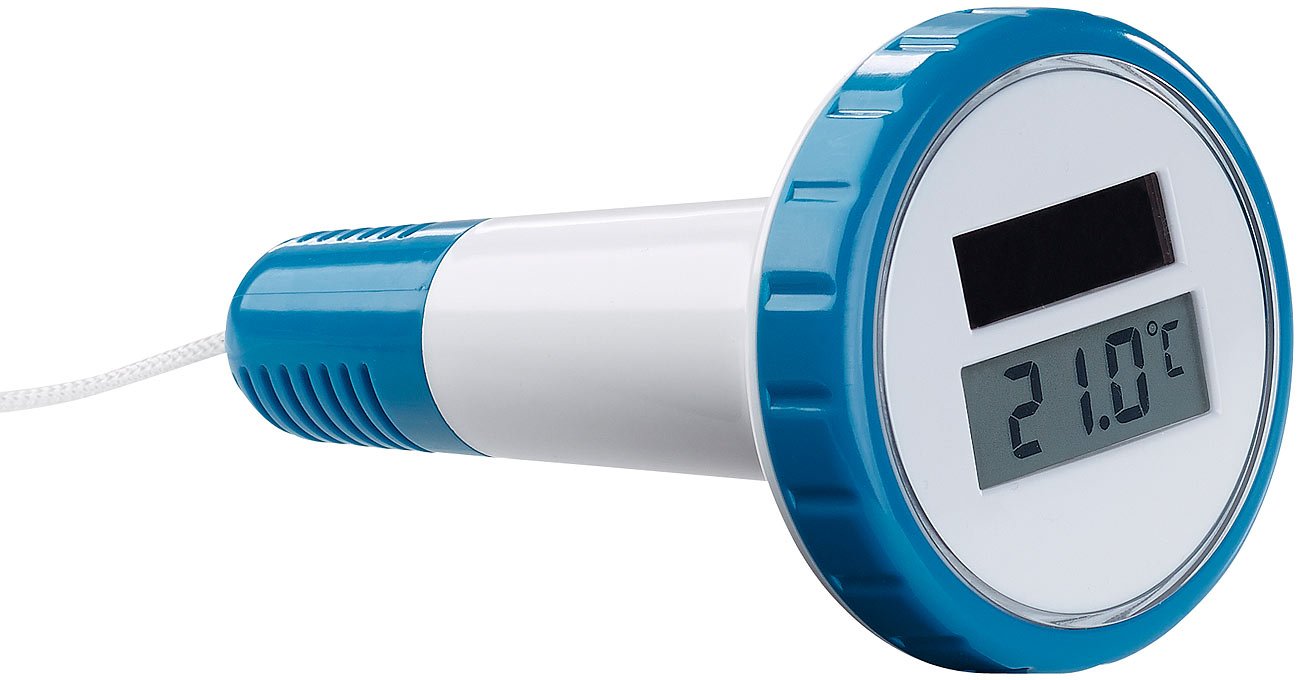 Infactory Swimming Pool Thermometer (NX-9194), Digital LCD Display, Waterproof IPX7, Solar Powered, Floating, Measures -20 to +60 °C, 142 g, White-Blue