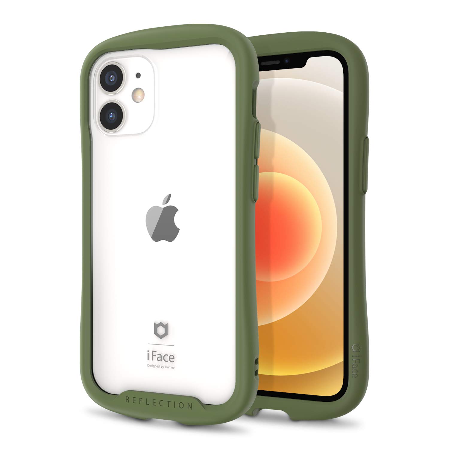 iFace Reflection Custodia Paraurti per iPhone 12 Mini - Simpatica Cover Ibrida Antiurto [Vetro temperato 9H + Bumper Case] Compatibile con la Ricarica Wireless – Cachi (Verde)