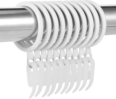 tonyg-p 20 Pack Metal Curtain Rings 30mm Inner Dia with 20 Plastic Hooks White