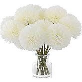 Rowfad 12 Pcs Artificial Chrysanthemums Flowers Silk Ball White Flowers Fake Mums Spring Flowers for Valentine‘s Day Wedding Home Decor (12, White)