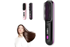 AUJ Portable Straightener Brush - Gobrush Pro, Go Brush Pro Straightener Rechargeable & Cordless Mini Hair Straightener Comb,Portable Straightening Brush for Travel (Black)