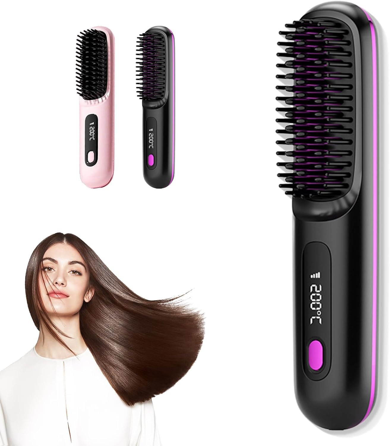 Photo 1 of Portable Straightener Brush - Gobrush Pro, Go Brush Pro Straightener Rechargeable & Cordless Mini Hair Straightener Comb,Portable Straightening Brush for Travel (Black)