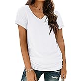 AUTOMET T-Shirts Short Sleeve V Neck Tees Tops for Women Fashion Trendy Lightweight Soft Casual Summer Outfits Clothes 2026