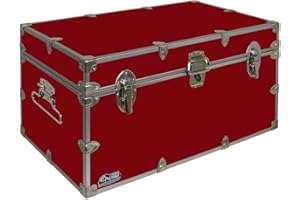 C&N Footlockers - Large Undergrad Storage Trunk - Made in the USA - Only STEEL Footlocker on Amazon - Durable Chest with Lid Stay - 32 x 18 x 16.5 Inches (Red)
