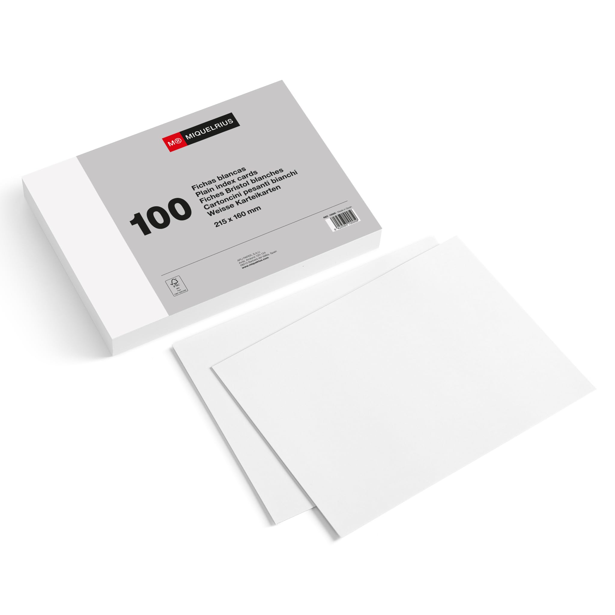 Miquelrius 100 Smooth Note Cards, Flashcards, 200gsm Offset Card Paper, Size 160 x 215mm