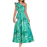 ZESICA Women's 2026 Boho Floral Sleeveless Maxi Dress Ruffle One Shoulder Elatsic High Waist Beach Party Long Dresses