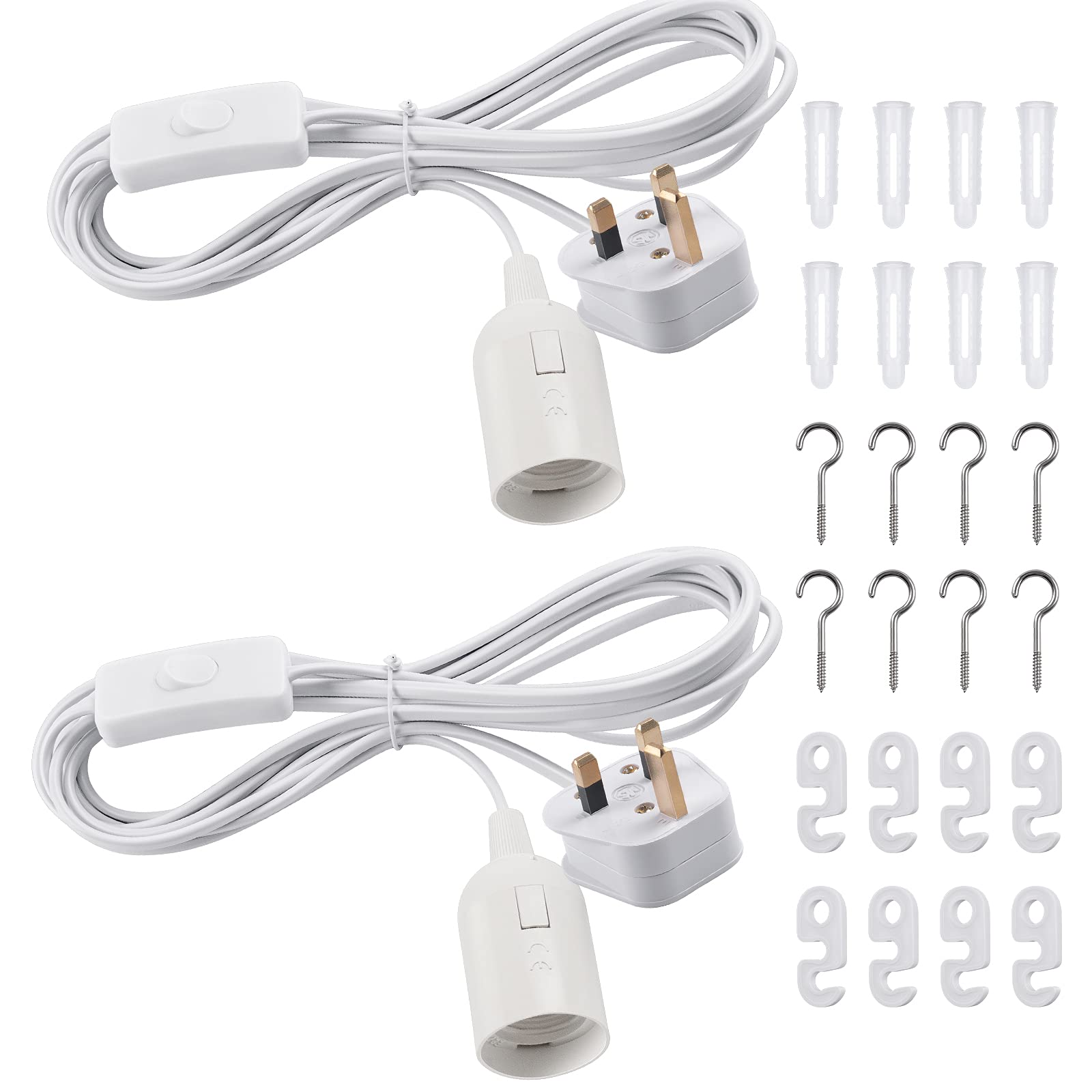 DiCUNO E27 Lampholder, Pendant Light Ceiling Lighting Fitting, Suspended Pendant Light Fitting Kit, White, 4M, 2Packs
