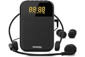 W WINBRIDGE WinBridge S209 Bluetooth Voice Amplifier for Teachers with Portable Microphone Headset Wired, Personal Voice Amplifier Features Mute, Record, LED Display, No Feedback 16W