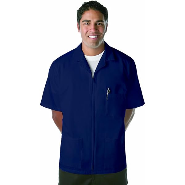 Barber Smocks TOPTIE Men's Zip Front Smock Short-Sleeve Zippered