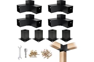 Kinchoix 4x4 Woodworks Pergola Brackets Kit, 3-Way Corner Extension Brackets, Black Powder Coated, 4x4 Metal Brackets for Wood Beams, Fence, and Carport (Actual: 3.5""x3.5""), SKU00053-3T4P