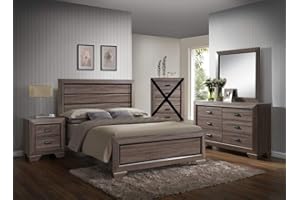 GTU Furniture Lyndon 4Pc Weathered Dark Brown Panel Bedroom Set (Queen Bed, Nightstand, Dresser and Mirror)
