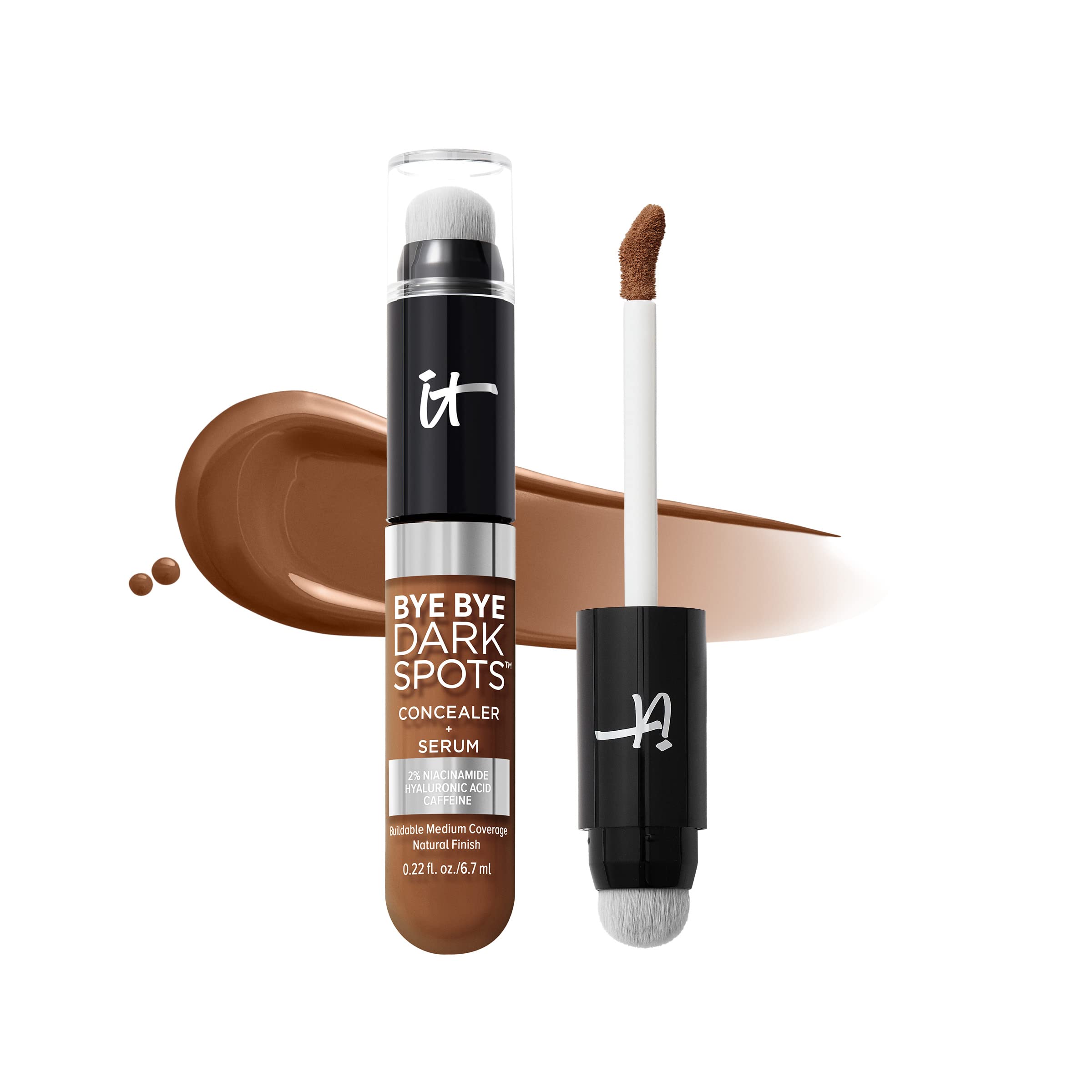 IT Cosmetics, Bye Bye Dark Spots Concealer + Serum, Medium Coverage, Made with Niacinamide, Hyaluronic Acid & Caffeine, Shade: 53 Rich Neutral, 6.7 ml