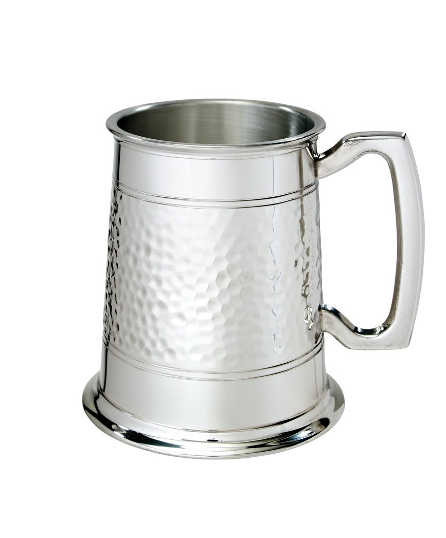 Wentworth Pewter Half Hammered Tankard - Classic 1 Pint Beer Mug (Hammered Pewter Tankard)