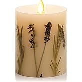 Luminara Realistic Artificial Moving Flame Pillar Candle with Lavender & Rosemary Inclusion - Moving Flame LED Battery Operated Lights - Remote Ready - Remote Sold Separately - 3.25" x 4.5"