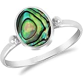 AeraVida Simply Stunning Oval Shaped Abalone Shell .925 Sterling Silver Ring | Classic Wedding Rings For Women | Casual Comfort Fit Silver Rings for Women | Gift for Women