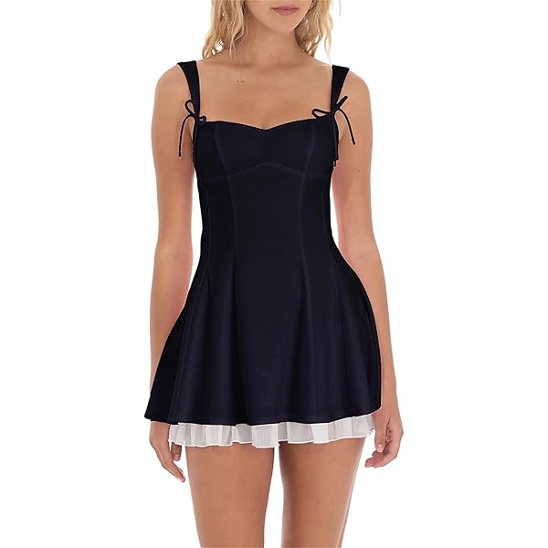 Women's Y2k Corset Mini Dress Sleeveless Low Cut Bow Lace Hem Short Tank  Dress Elegant Party A Line Dress Streetwear (A-Black, S) at Amazon Women's  Clothing store