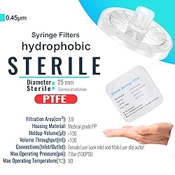 Sterile Syringe Filters PTFE 25 mm Diameter 0.45 um