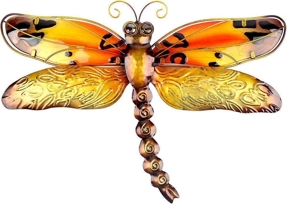 Plaques & Wall Art - John's Studio Metal Dragonfly Wall Decor Glass Outdoor Garden Fence Art, Iron Sculpture Hanging Decoration for Home, Living Room, Bedroom, Yard, Patio, Porch