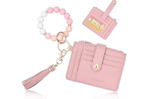 BAOSIWA Silicone Bracelet Keychain Wallet for Women Wristlet Card Holder Slim RFID Wallet with Zipper Pocket
