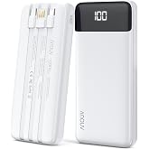 Portable Charger Power Bank w/Built-in Cables 10000mAh LED Display, White | USB C Portable Bank, Travel Essential, 0.64in Ultra Slim, Charge 4 Devices at Once, TSA Approved, for iPhone/Samsung/iPad