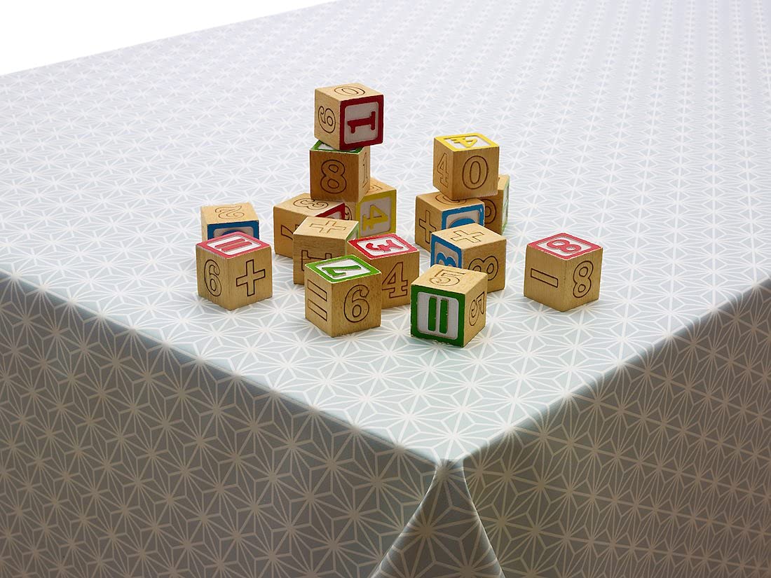 Duck Egg Cube Geometric PVC Vinyl Wipe Clean Tablecloth 140cm x 200cm (55" x 79") Long