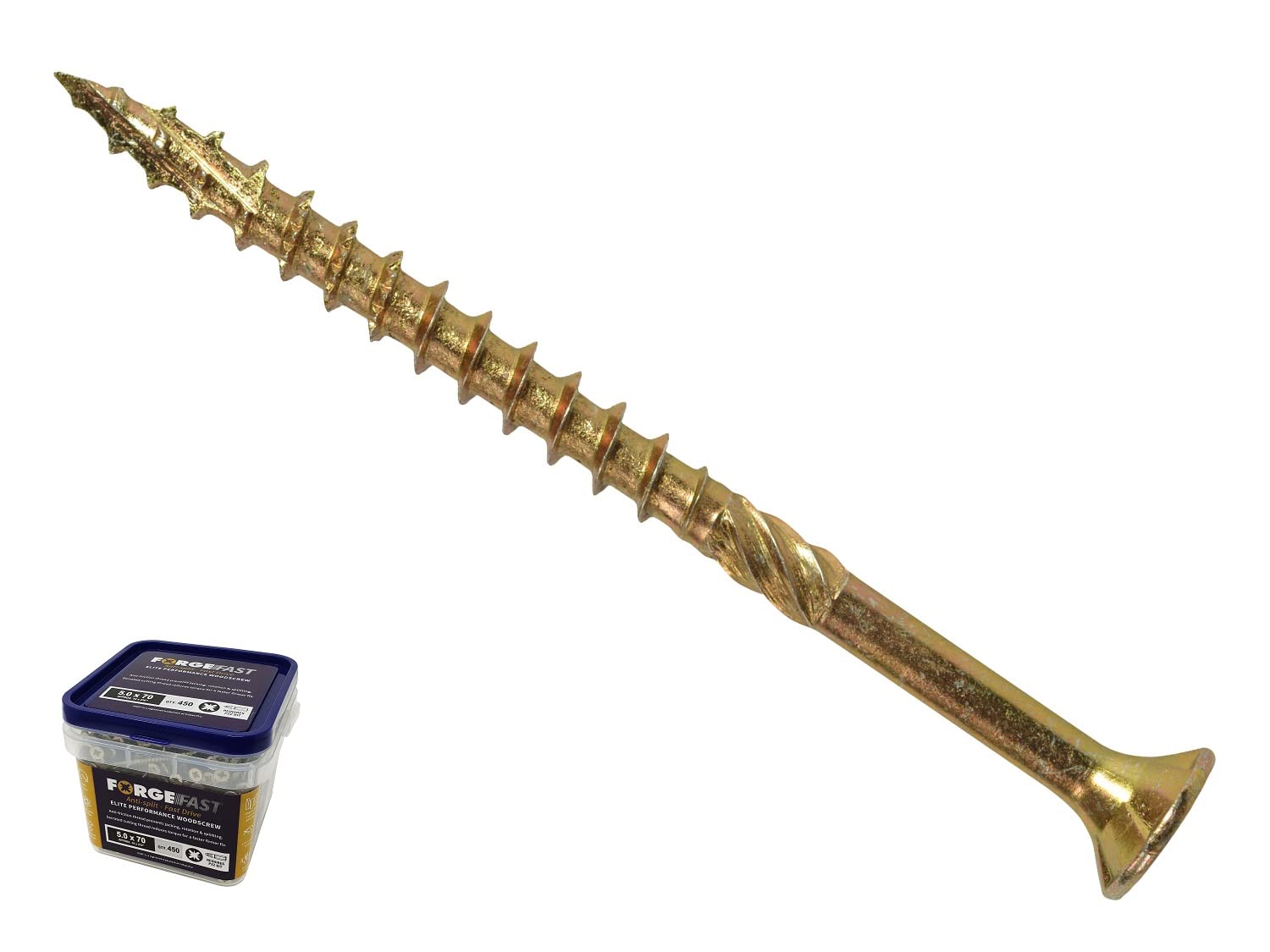 ForgeFast Elite Fast-Start Woodscrews | 4.0 x 25mm | Zinc Yellow | Tub 1600