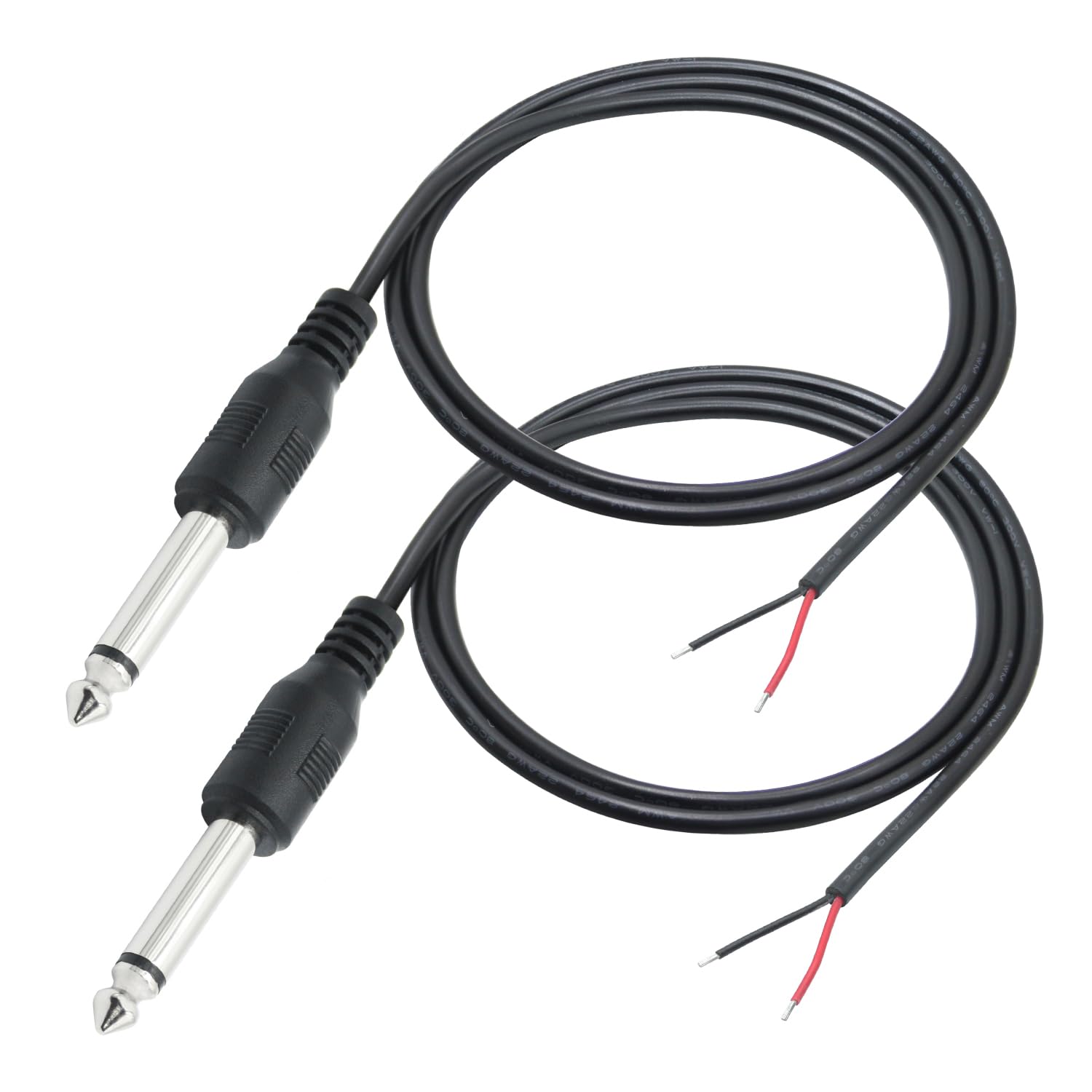 Riertostng 6.35mm Male Plug to Bare Wire Open End Audio Cable 3FT,TS Mono 1/4 inch Jack Connector Adapter,for Speaker Microphone 6.35mm Replacement DIY Repair(2Pcs)