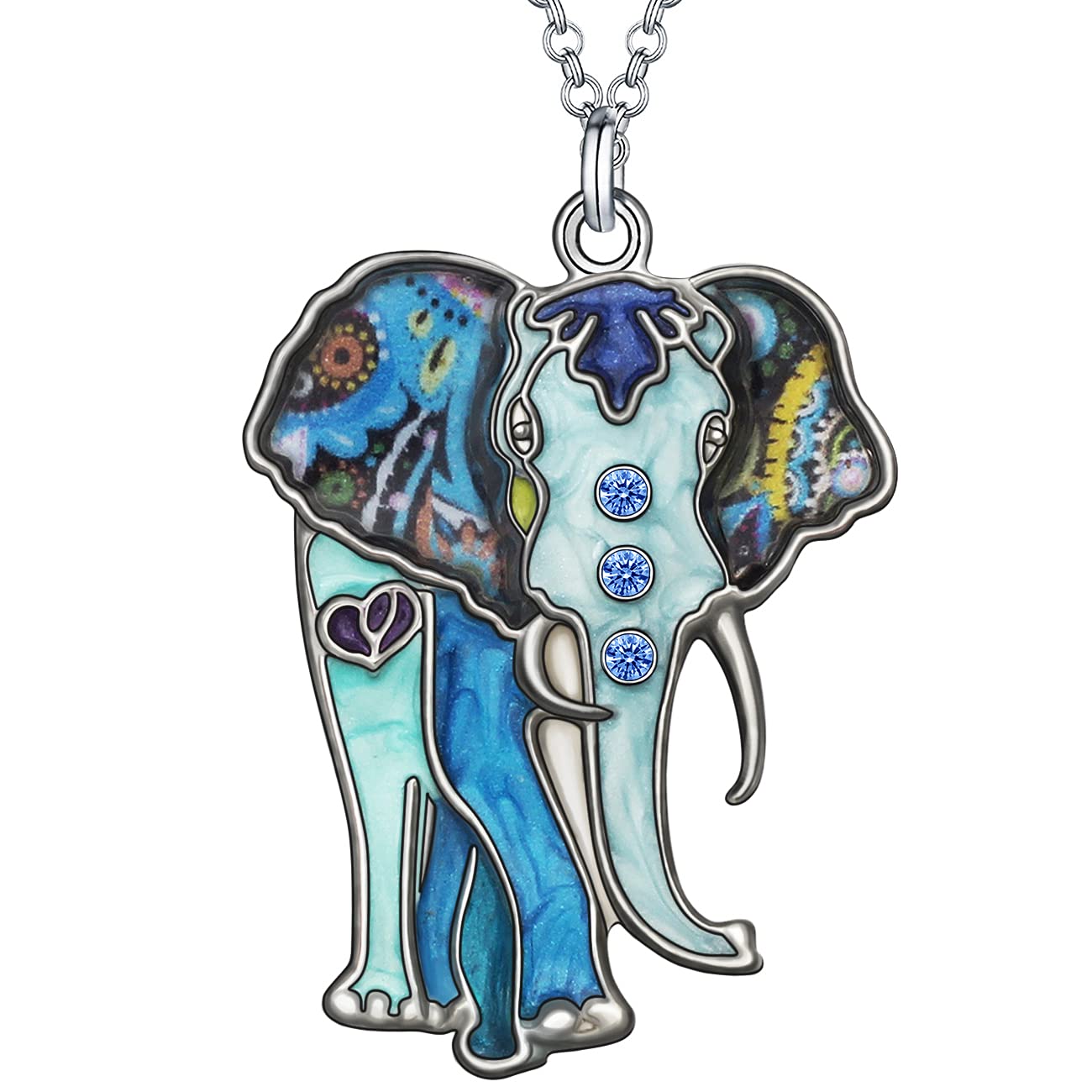 Enamel Alloy Rhinestone Cute Jungle Elephant Necklace Pendant Fashion Jewelry For Women Girls Animals Charm Gift (Blue)