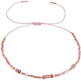 Frigotine Handmade Boho Beaded Natural Gemstone Bracelets for Women, Cute Dainty Colorful Seed Beads Adjustable Rope Bracelet Summer Friendship Jewelry Gift
